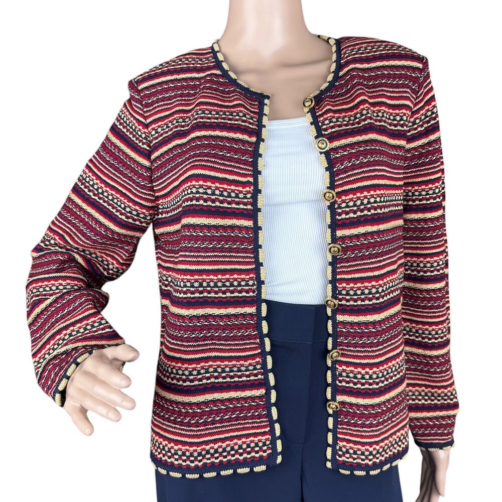 St. John Marie Gray Patterned Knit Jacket Size M